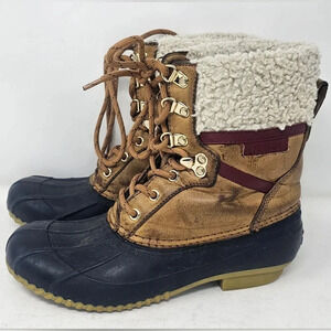Tommy Hilfiger Women's Rian Faux Fur Leather Ankle Rain Duck Boots Brown Size 7
